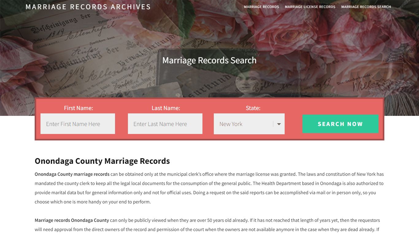 Onondaga County Marriage Records | Enter Name and Search