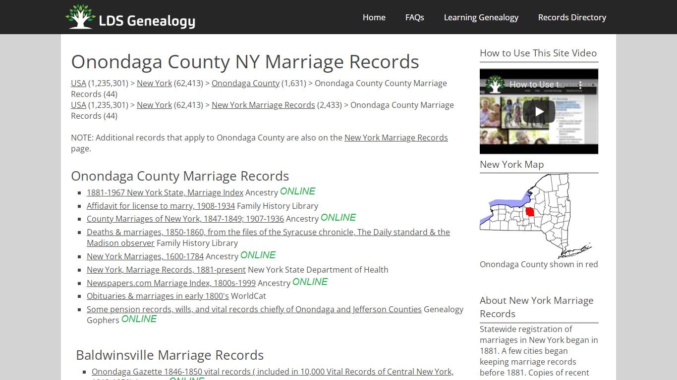 Onondaga County NY Marriage Records - LDS Genealogy